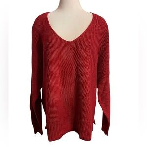 LUCKY BRAND‎ Brick Red V Neck Oversized Sweater NWT Size XL Casual Preppy Warm